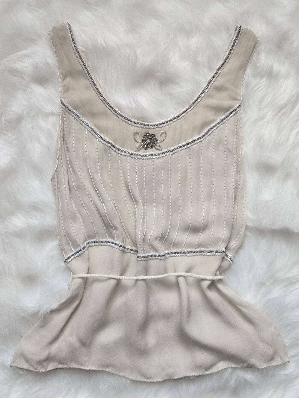 Matthew Williamson Cream Beaded Embellished Tank Top Size Small - Picture 2 of 14